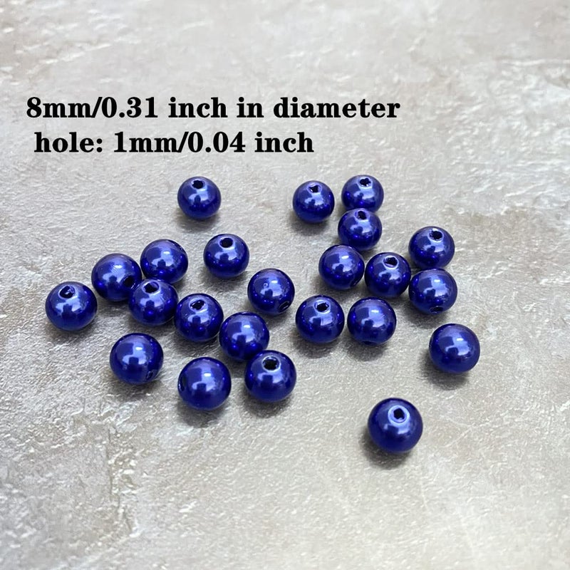 Honkoolly Pearl Beads 300 Pcs Craft Beads Loose Pearls 8mm Round Spacer Beads for Earring Bracelet Necklace Key Chains Jewelry DIY Craft Making Decoration and Vase Filler (8mm  Royal Blue) - Image 2